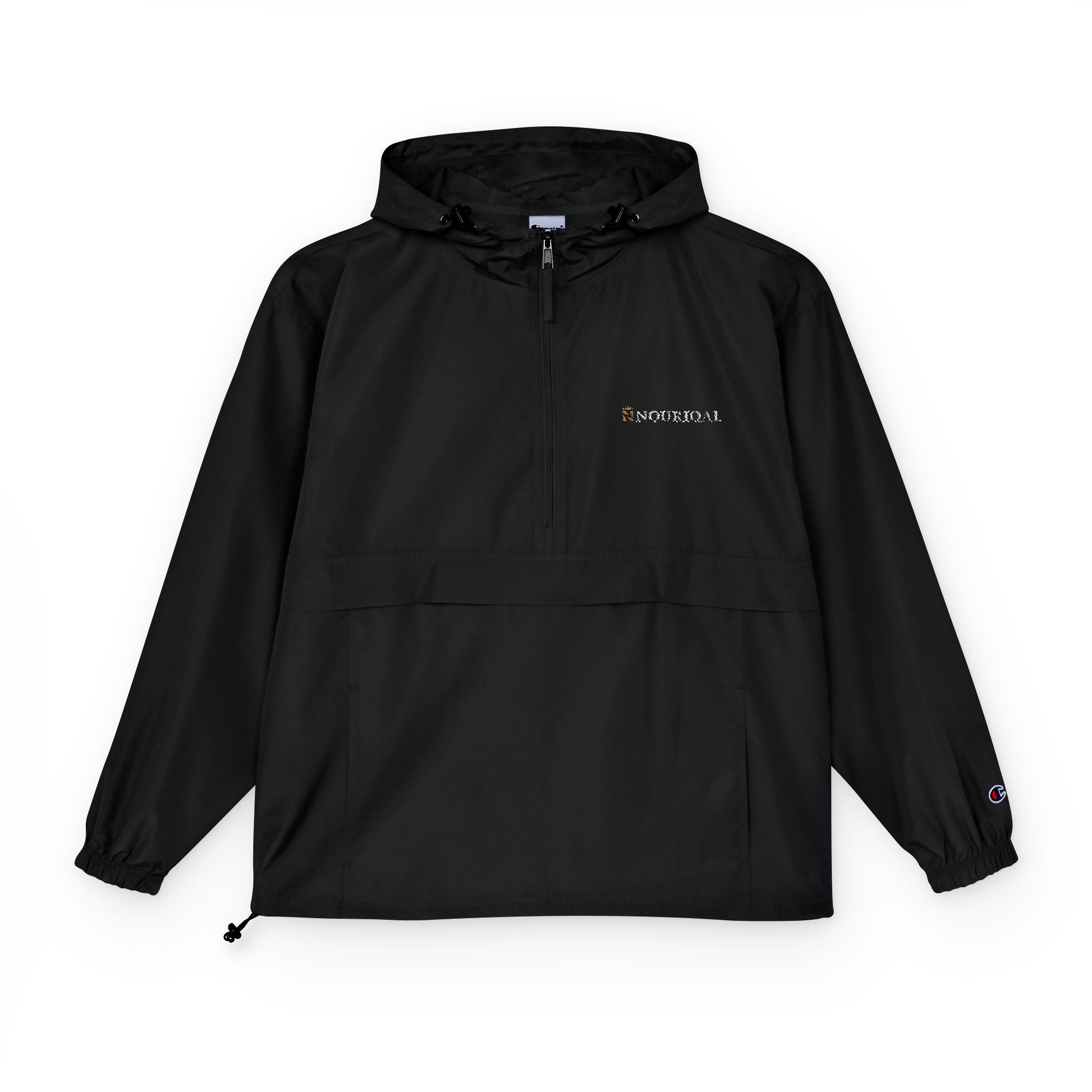 Packable Anorak Jacket — Lightweight Black Windbreaker with Subtle Logo