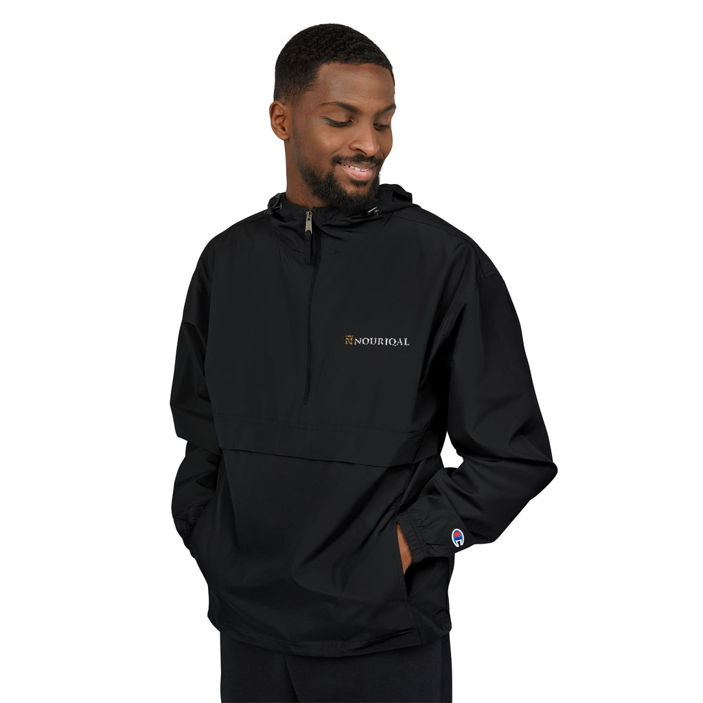 Packable Anorak Jacket — Lightweight Black Windbreaker with Subtle Logo
